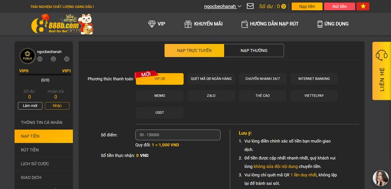 Hướng dẫn thành viên nạp tiền nhanh chóng vào sân chơi để tham gia cá cược