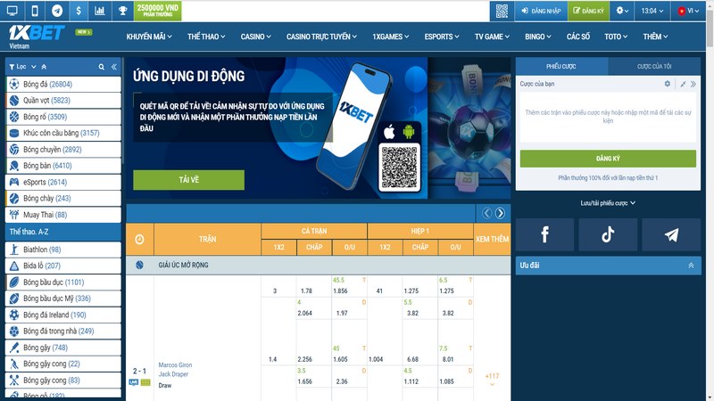 Truy cập trang chủ nhà cái và chọn đăng ký 1XBET