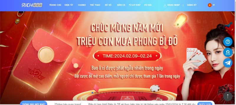 Vào trang chủ của Rich888 để đăng ký tài khoản và tham gia chơi 